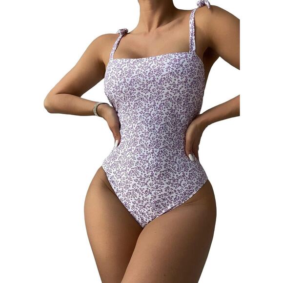 Women's Floral Print Monokini One Piece Swimsuit Purple Floerns  L NWOT - Picture 1 of 7